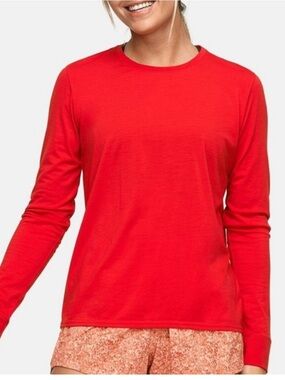 SEGMENTS 100% Merino Wool Long Sleeve Tee Medium Red Thermal Base Layer Hiking
